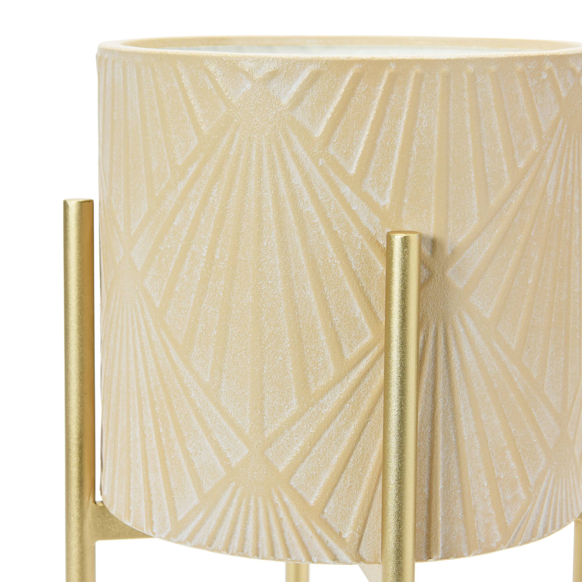 Hello Honey® Cream & Gold Boho Embossed Metal Planters with Stands Set